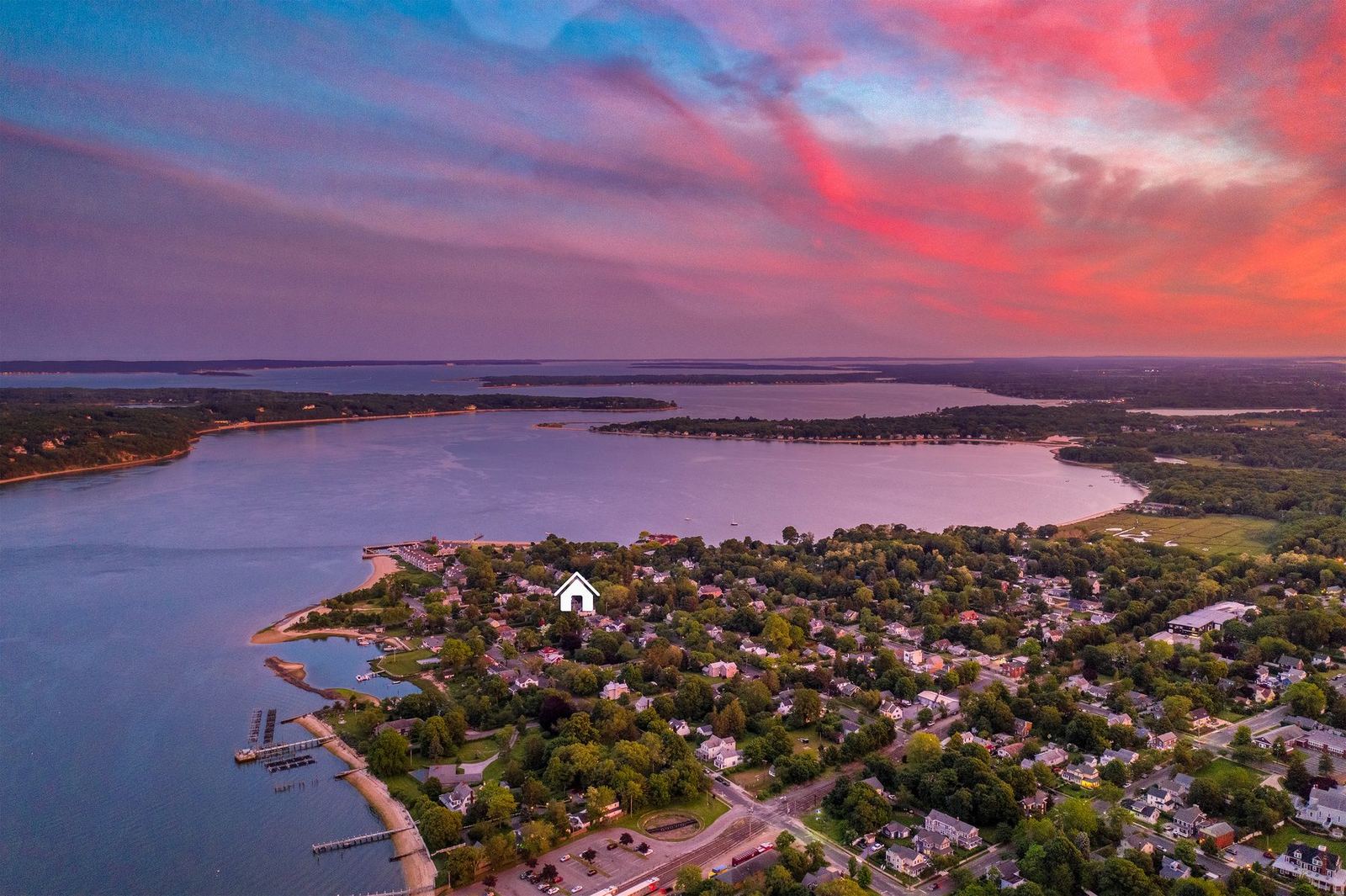Greenport sunset aerial showing 210 5th Street